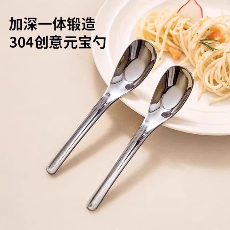Colher de lingote de aço inoxidável 304, colher doméstica para crianças, alimentação, colher para beber, cabo longo, col