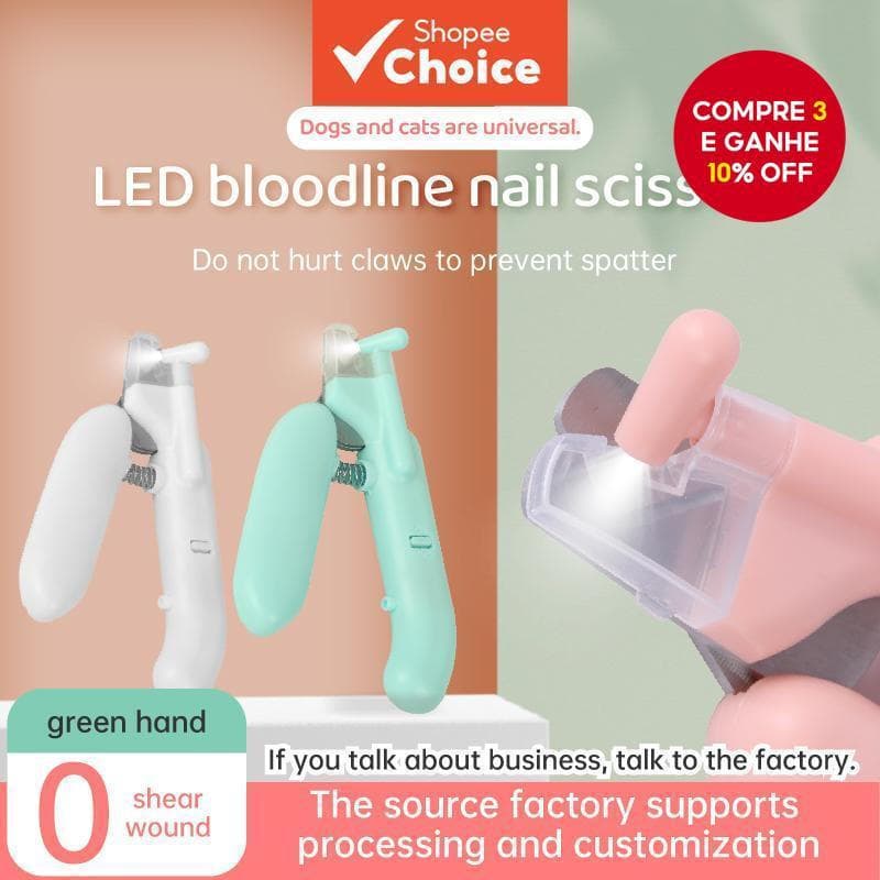 Cortador De Unhas Para Animais De Estimação Com Luz LED-Kit Cães E Gatos , Rosa Fofo , Ferramenta De Limpeza Segura Evit