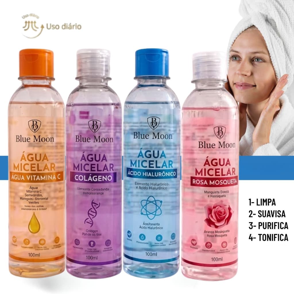 Água Micelar Skincare Rosa Mosqueta vitamina C Detox limpeza de pele oleosa controla a oleosidade