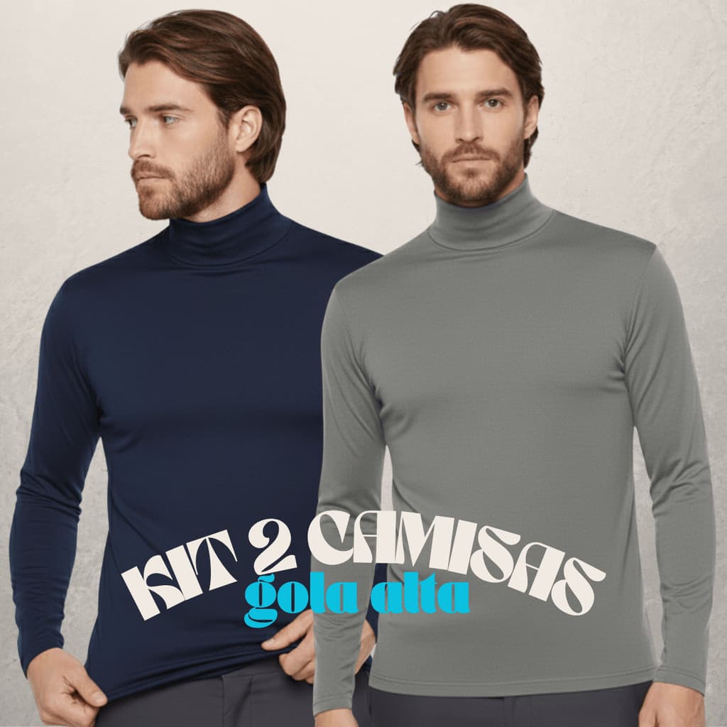 Kit 02 Camisetas Gola Alta Proteção UV Térmica Manga Longa Segunda Pele Blusa Básica Cacharrel Suéter