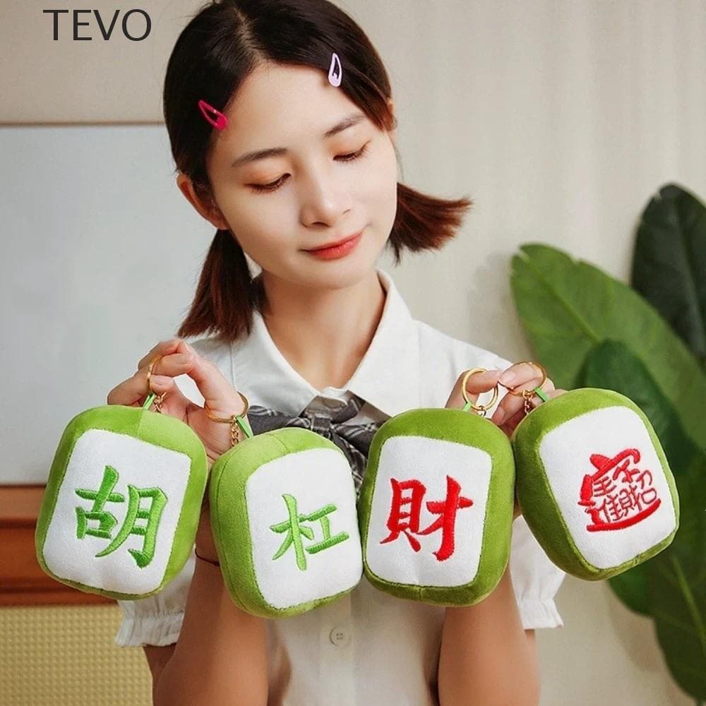 Chaveiro De Pelúcia TEVO Mahjong , Fa Cai Fica Rico E Boa Sorte Pingente De Mochila Bordado