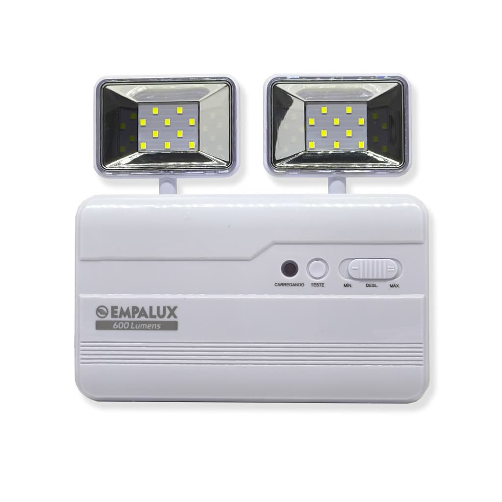 Empalux Luz de Emergência LED 2 Faróis 4W 600Lm Bivolt Luz Branca Alta Autonomia