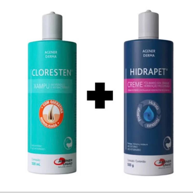 01 Shampoo Cloresten 500ml / 01 Hidrapet Creme 500g Cães E Gatos