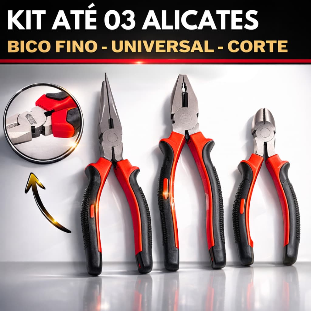Kit Até 03 Alicate Universal 6" Polegadas Multiuso Emborrachado Profissional Bico ferramentas Fino Corte