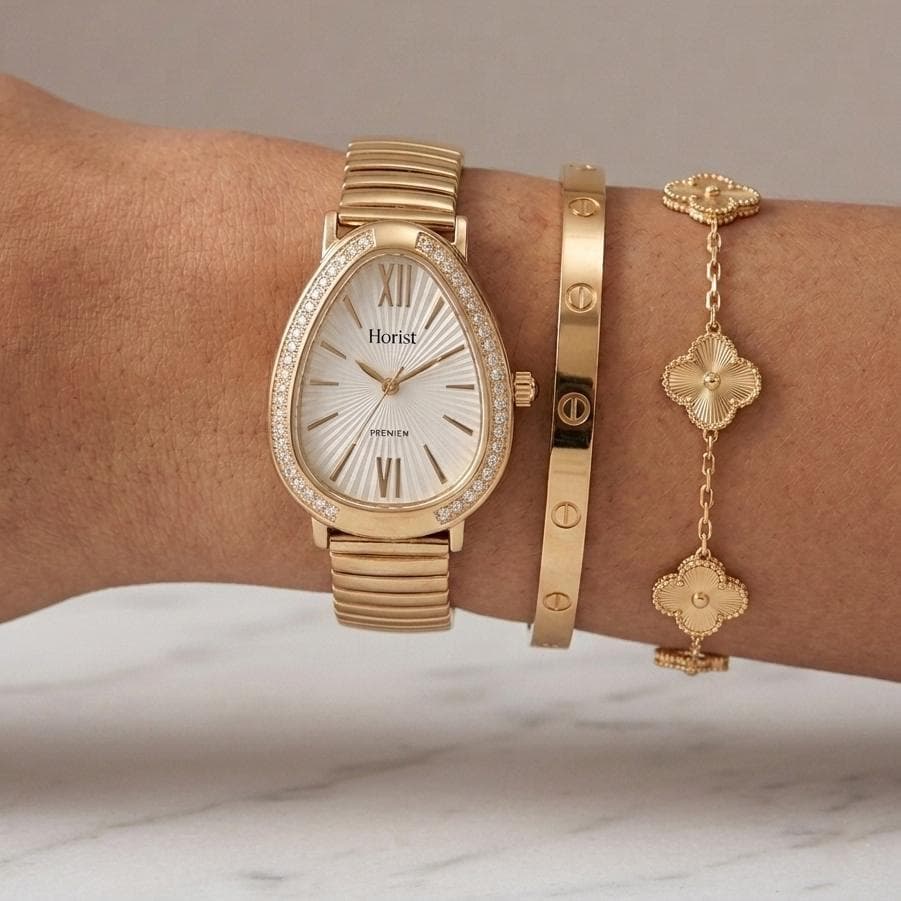 Kit Relógio Feminino Dourado e Pulseira e Unidades Acessórios Luxo Elegante