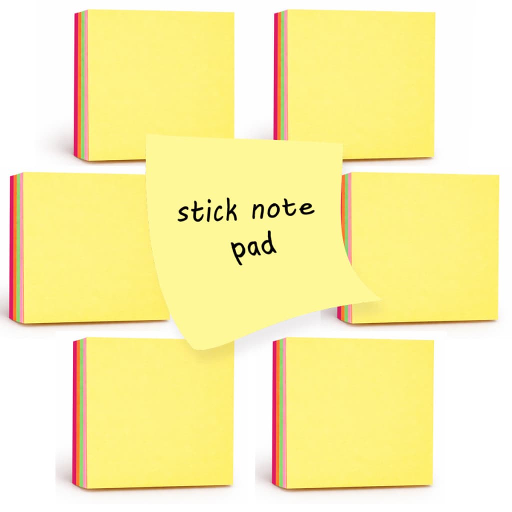 Kit 6 Post It Anotações Recado 76mm X 76mm Bloco Adesivo Quadrado Colorido Material Escolar