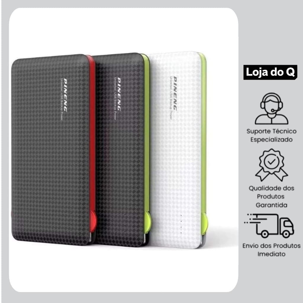 Carregador Portátil Pineng Power Bank 10.000mah,5000mah com adaptador iPhone,V8