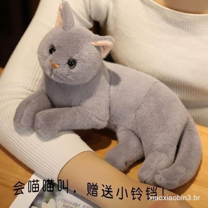 Almofada de Gatinho Boneca de Gato Brinquedo de Pelúcia de Gato Azul Brinquedo de Pelúcia de Gato Realista para Crianças