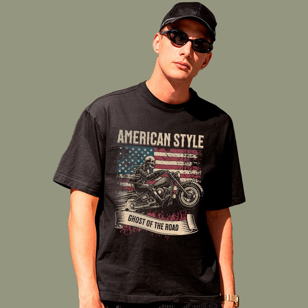 Camiseta Básica Moto American Style Ghost Road 100% Algodão