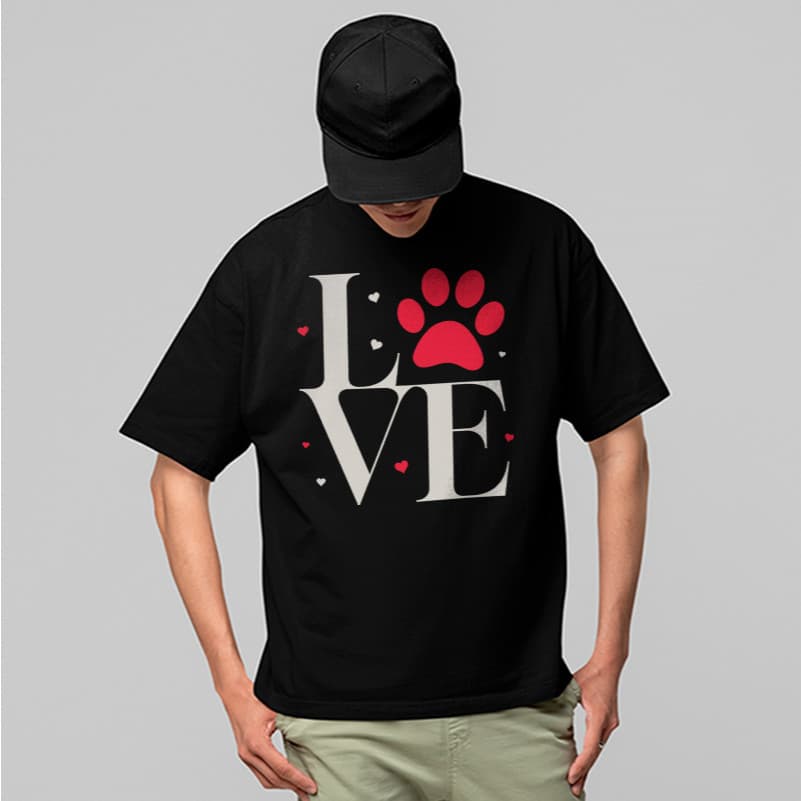 Camiseta Oversized Love Patinha Pet Lovers Minimalista Cute