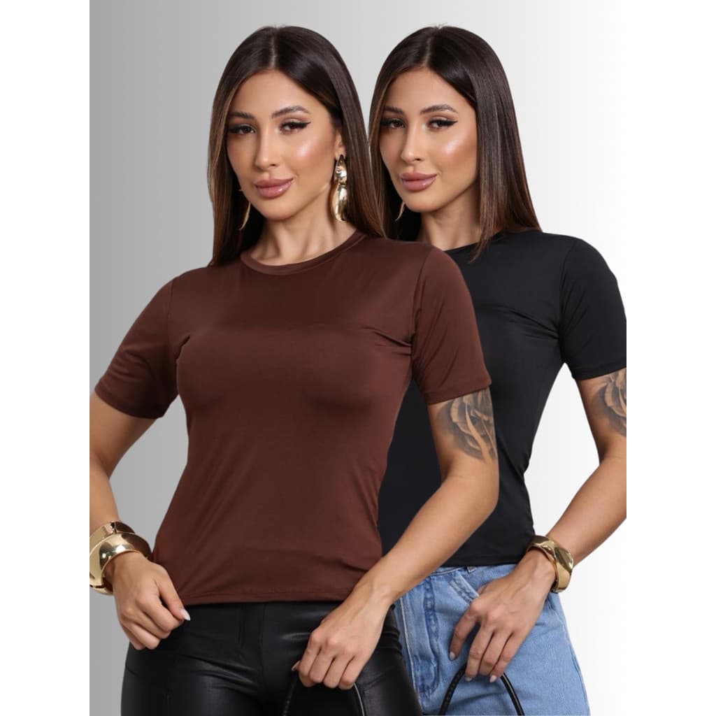Kit 2 Baby Tee Feminina Blusa Slim Fit Manga Curta Blusa de Compressão Ajuste Perfeito Academia