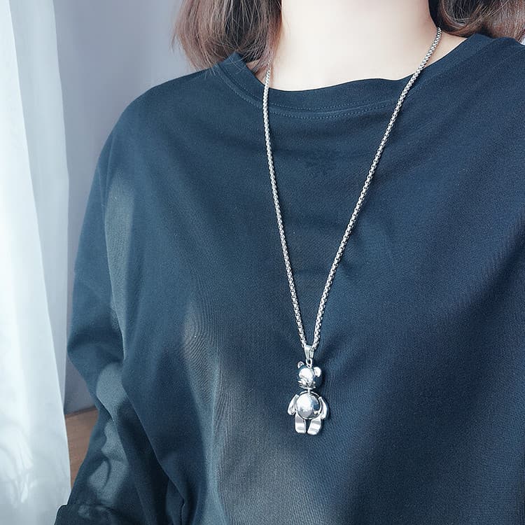 Colar de urso de aço de titânio feminino outono inverno moletom Hip-Hop influenciador moderno não desbota todos @