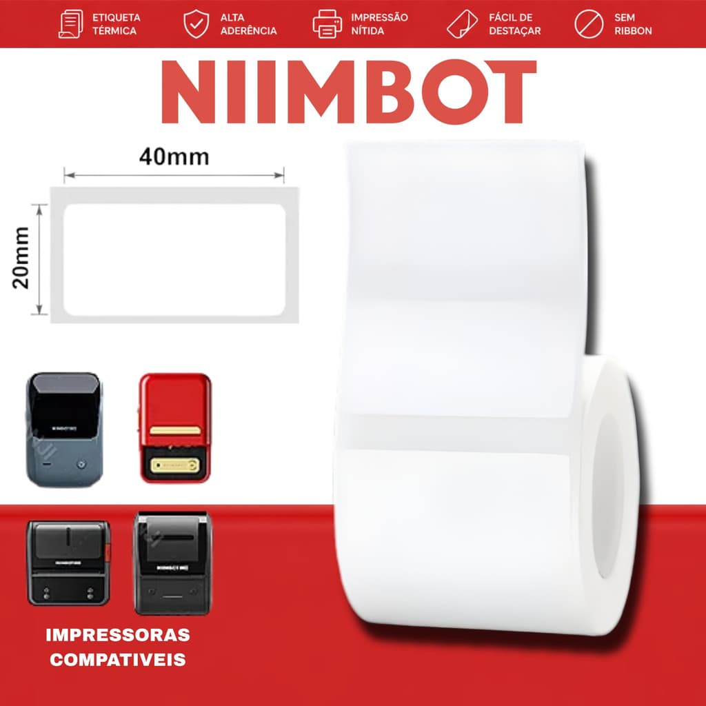 Etiqueta 40x20mm NIIMBOT Branca (320un) para impressoras B1 / B21 / B3S