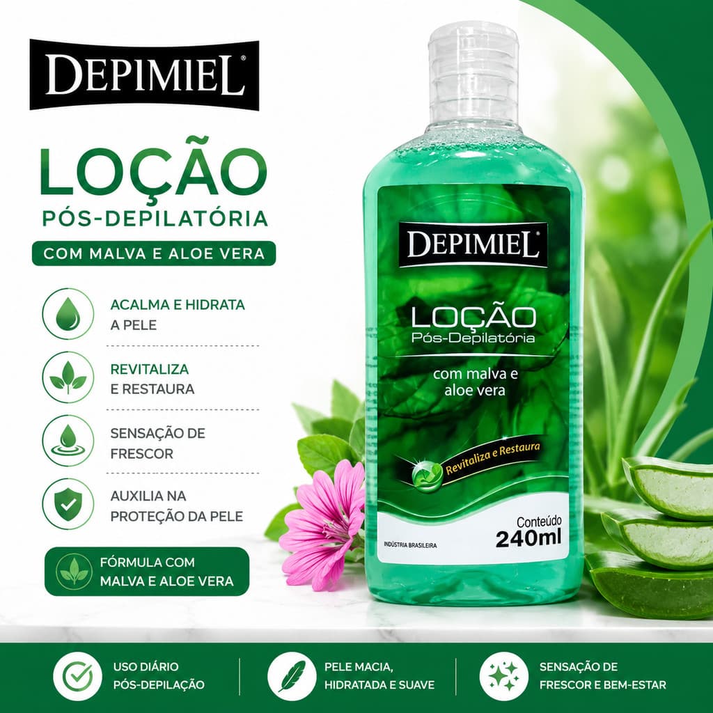 Loção Pós Depilatória Com Malva E Aloe Vera Depimiel 240ml