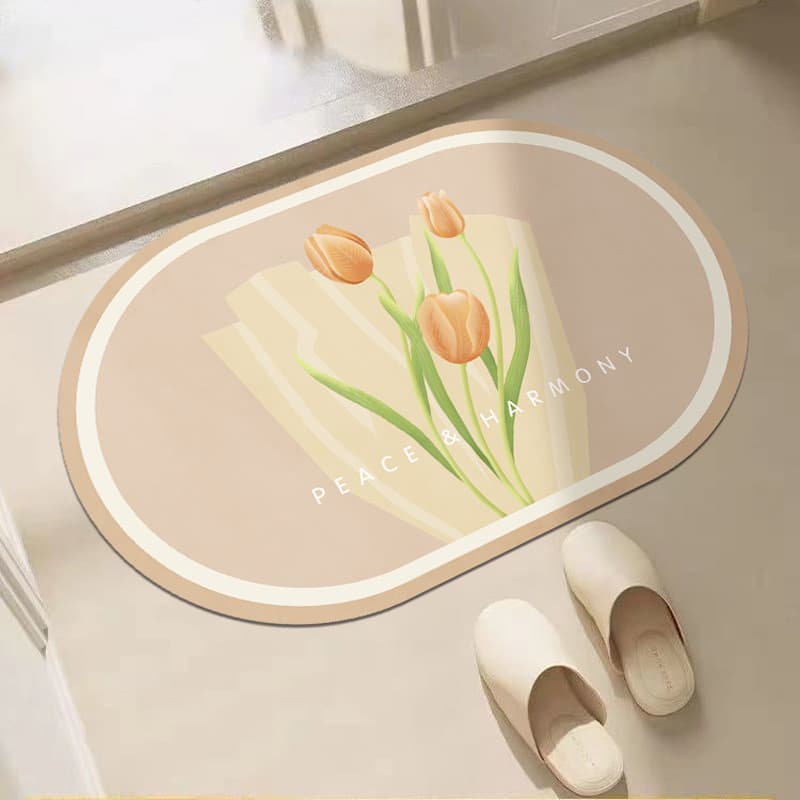 Banheiro macio Diatom lama tapete de porta do banheiro tulipa tapete de toalete doméstico absorver água Anti-deslizament