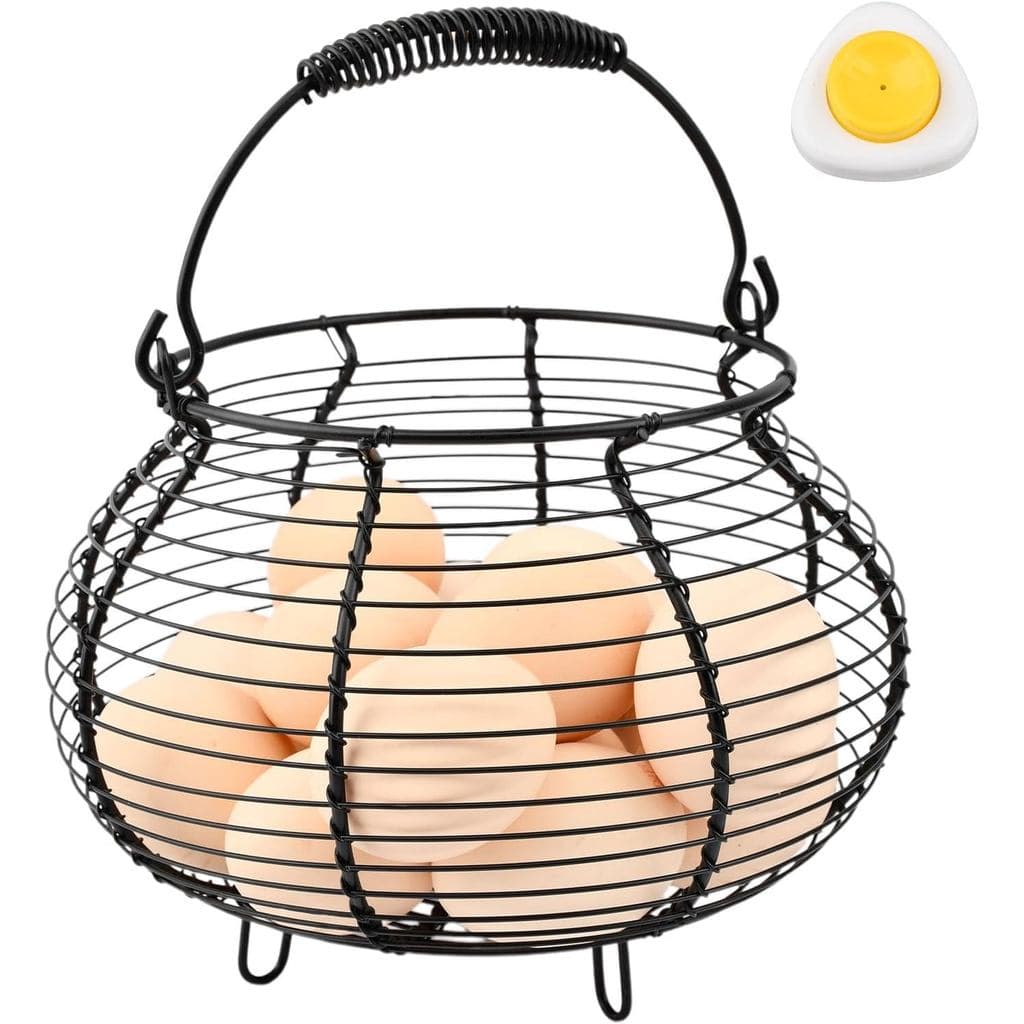 Cesta de Ovos de Arame para Coleta de Ovos Frescos, Cesta Vintage para Coleta de Ovos de Galinha com Alça, Cesta de Aram