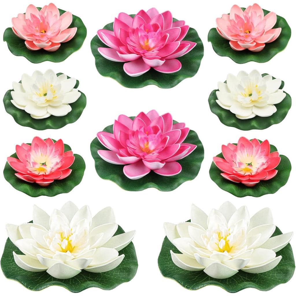 10 Peças de Flores Flutuantes de Lótus de Espuma Artificial em 3 Tamanhos com Ornamentos de Lírio de Água para Decoração