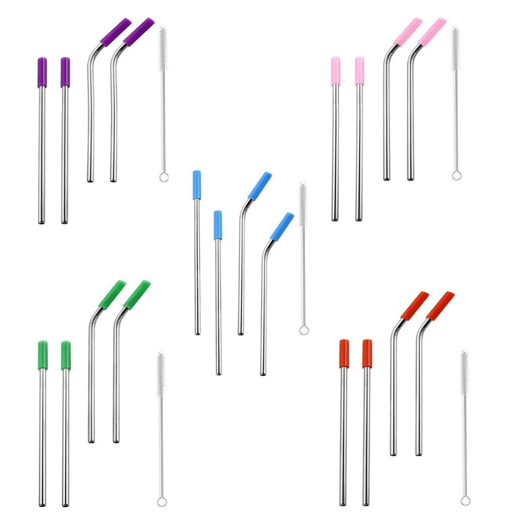 Canudos Aço Inox Milk Shake Silicone 7mm kit 4 Reutilizaveis