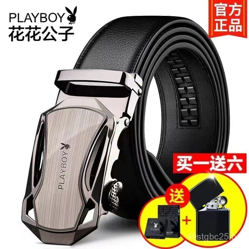 Cinto Masculino Playboy de Couro Genuíno com Fivela Automática, Cinto Versátil para Negócios, Novo Cinto de Couro Estilo