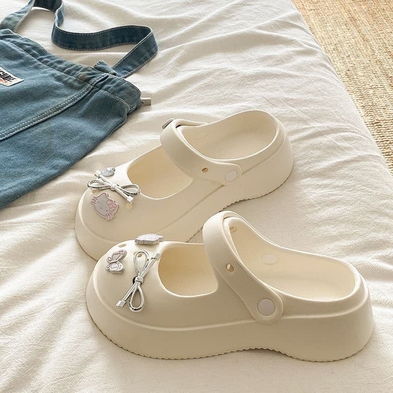Mary Jane sapatos femininos buraco sapatos femininos de sola grossa chinelos de EVA bonito Flip-Flops sandálias doces Ba