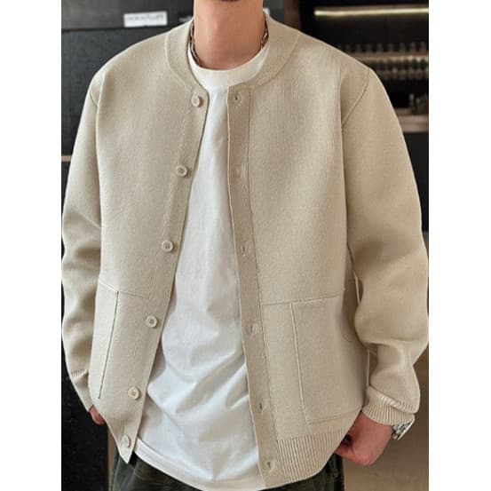 Primavera outono masculino High-End Casual em torno do pescoço botão Cardigan camisola jaqueta gola de beisebol malhas A