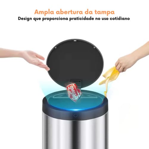 Lixeira Automática 40 Litros Aço Inox Sensor Mãos Livres Resistente Moderna Doméstico Comercial