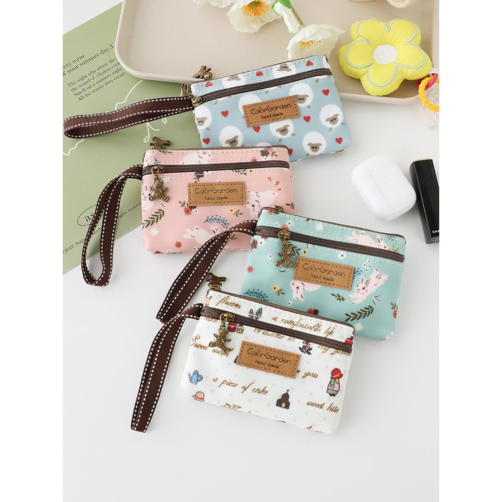 Carteira curta com zíper duplo, bolsa de moedas feminina, Mini bolsa portátil para moedas, porta-cartões à prova d'água,