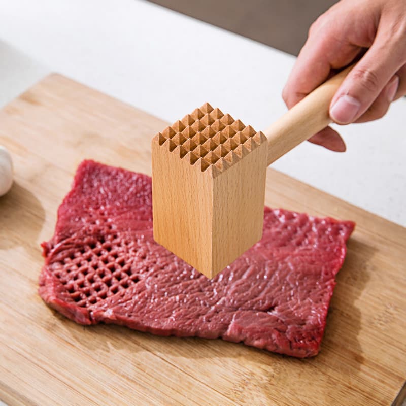 Martelo de carne de madeira maciça martelo de carne solta dupla face martelo de batida de carne doméstico martelo de bif