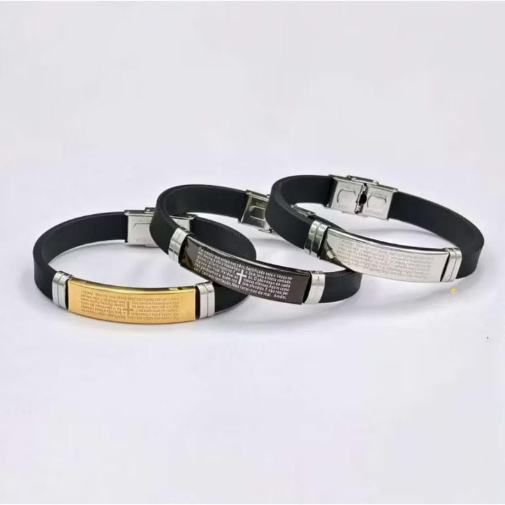 Pulseira Masculina Ajustavel Pai nosso Borracha resistente Prata/ Dourado