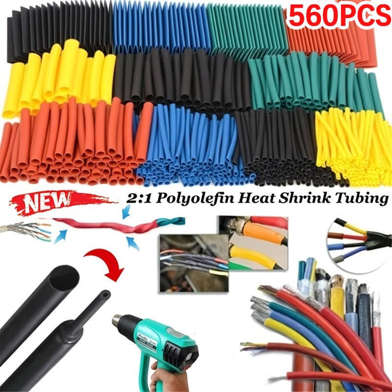 Kit 560 Peças Tubo Termo Retrátil Colorido e Preto, Isolante Elétrico para Emendar e Proteger Fios e Cabos