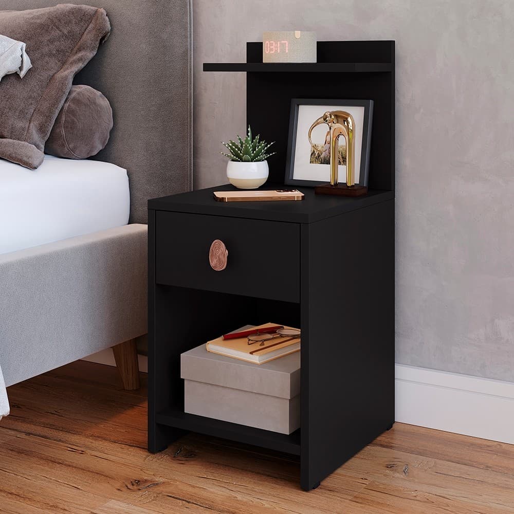 Mesa De Cabeceira Boss Retrô Prateleira Quarto Apoio de Cama Mesinha Gaveta