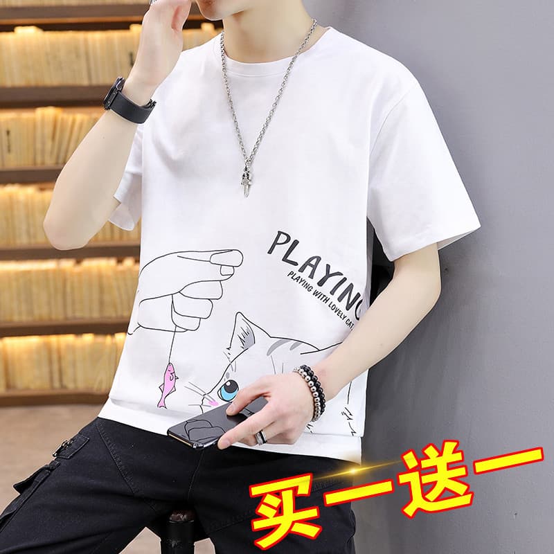 Camiseta masculina de manga curta de verão na moda puro algodão meia manga Anime dos desenhos animados roupas superiores