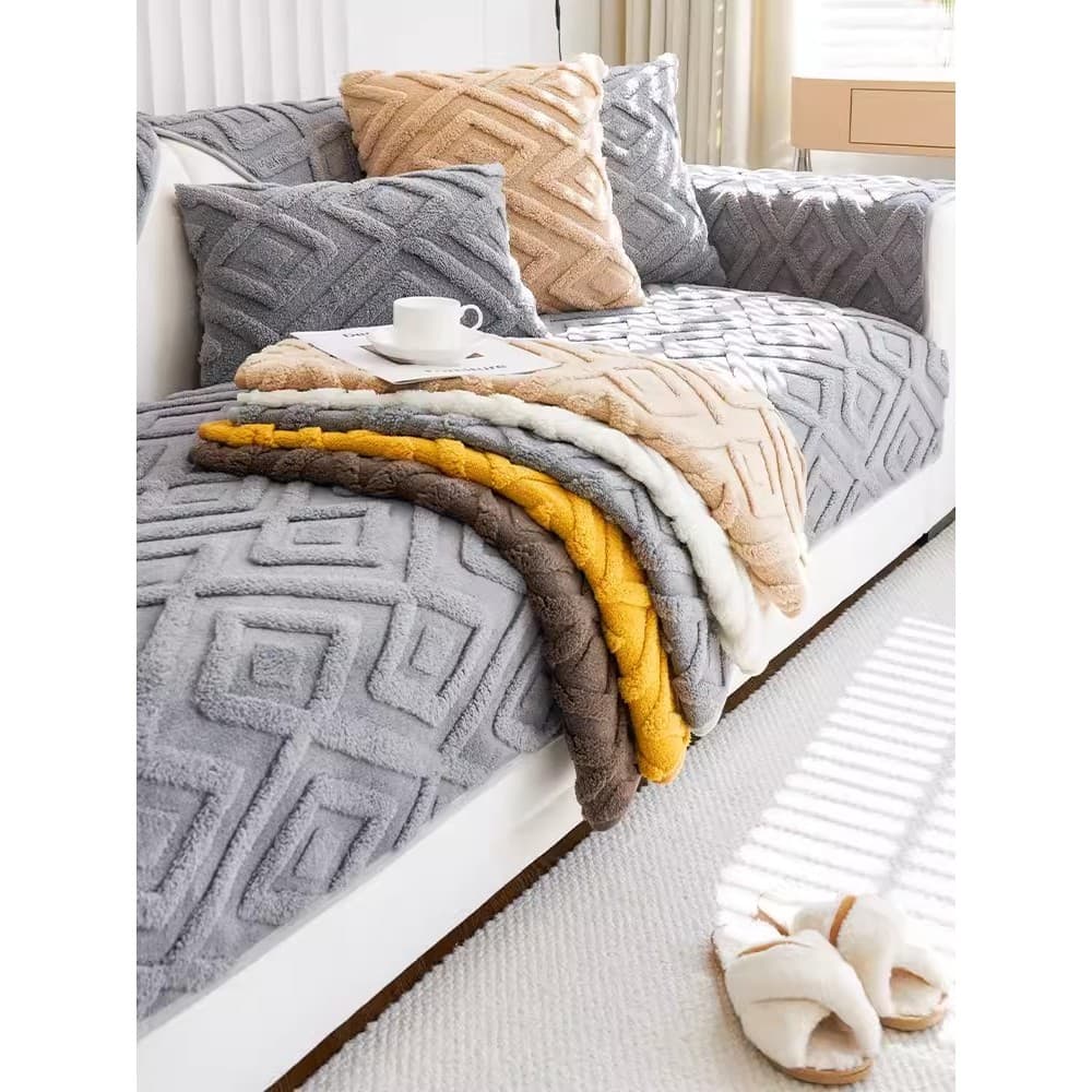 Almofada de sofá de inverno de pelúcia simples e moderna almofada espessada antiderrapante capa de sofá de couro pano to
