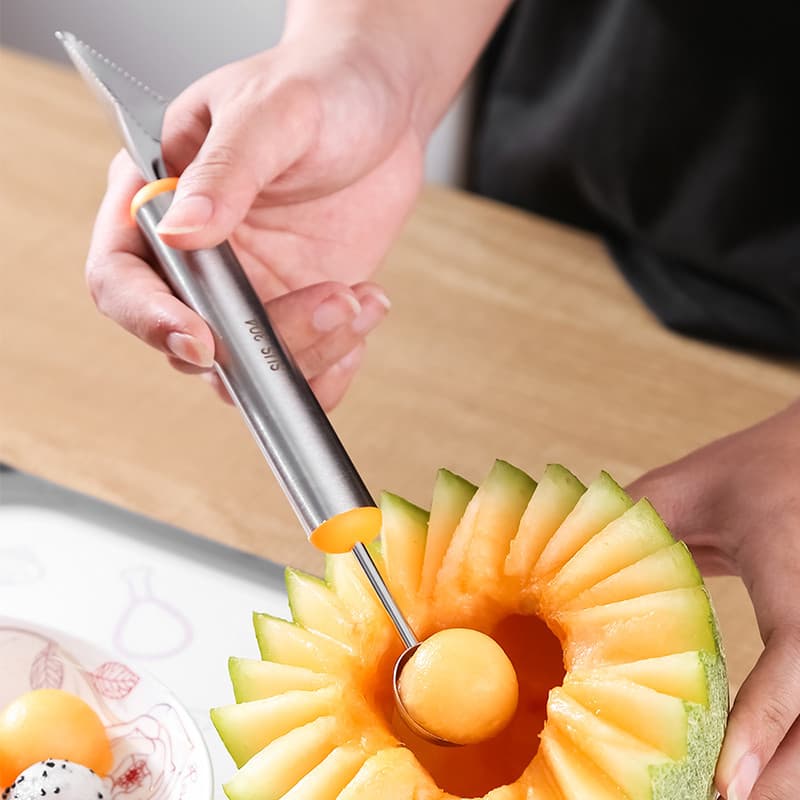 304 aço inoxidável frutas escavação bola escavação melancia bola escavação colher padrão escultura prato conjunto de fer