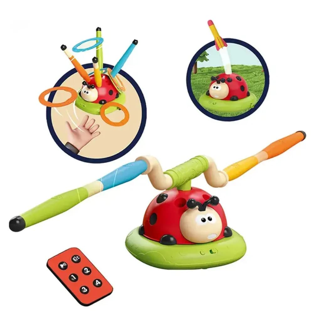 Joaninha Divertida 3 em 1 Zoop Brinquedo Interativo Infantil Lançador Argolas Giratório