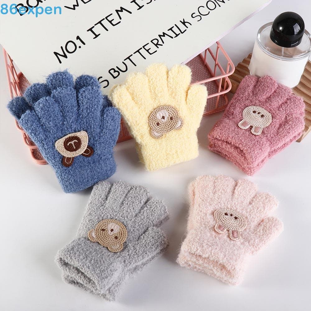 EXPEN1 Luvas Fofas Para Bebês , Com Padrão De Desenho Animado De Coelho Urso De Malha De Cor Sólida Flores Estilo Corean