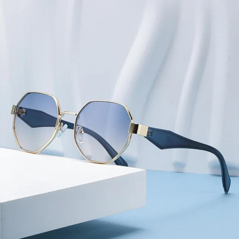 Óculos de Sol Retrô Femininos, Óculos de Sol Masculinos com Armação de Metal Poligonal, Óculos de Sol Decorativos UV400