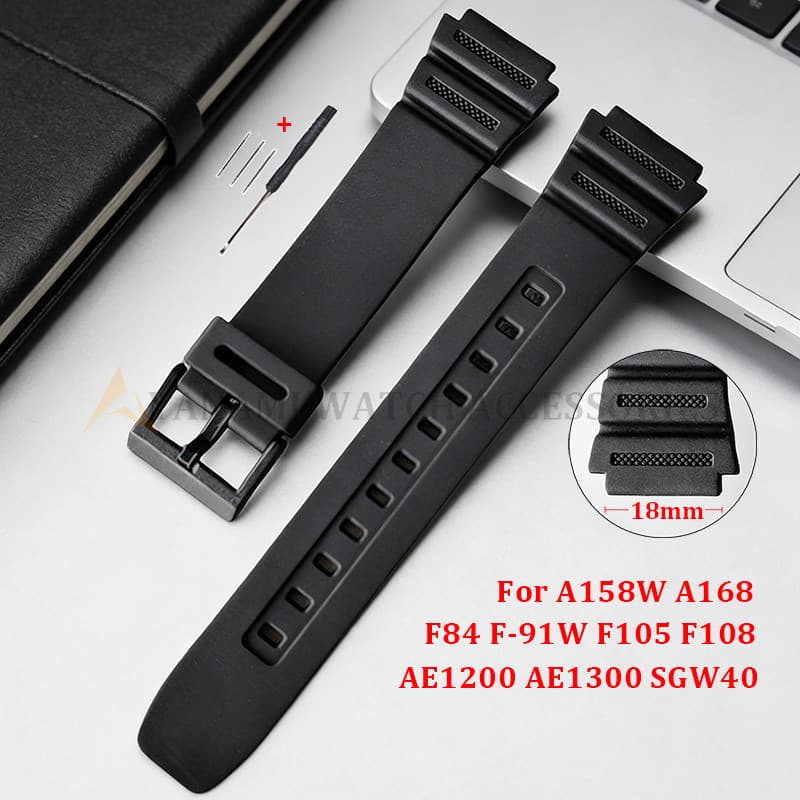 18mm Para F105 F108 A158W A168 AE1200 AE1300 F-91W Pulseira De Relógio De Silicone À Prova Dwaterproof Água Esporte Resi