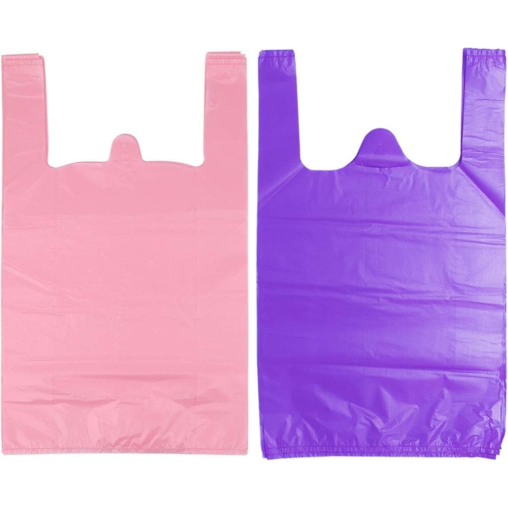 Sacos Plásticos LazyMe para Compras com Alças em Atacado, Bolsas de Plástico para Negócios, 12 x 20 Polegadas (Rosa 50 P