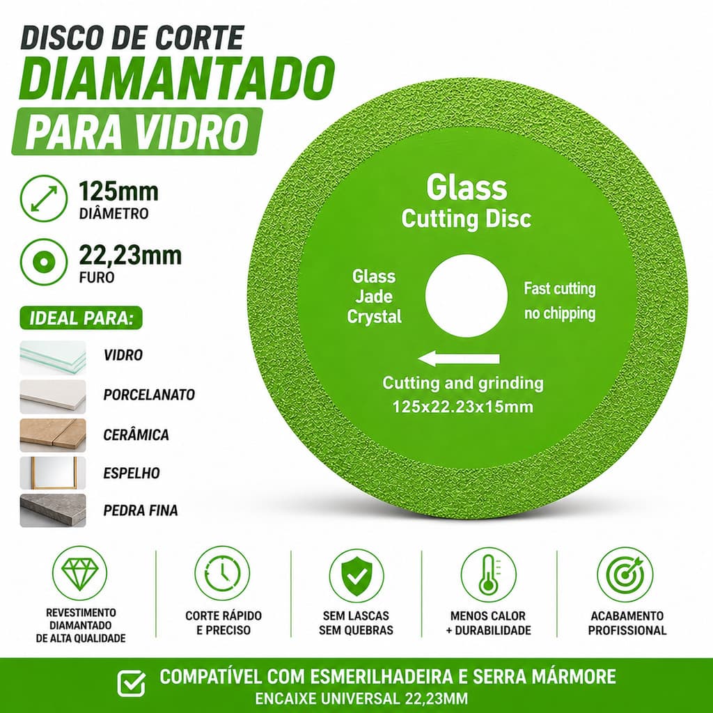 Disco Diamantado Para Corte De Vidro Porcelanato Piso e Cerâmica 100mm X 20mm
