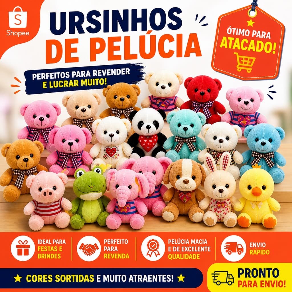 Kit 10 Ursos De Pelúcia Sortidos 18-22cm Para Máquina Grua