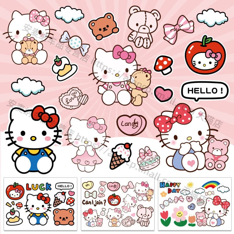 [V-KOL] Bonito desenho animado Hello Kitty motocicleta veículo elétrico adesivo bloqueio de arranhões capacete decoração