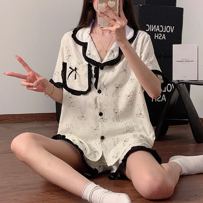 Pot Colud Pijamas De Algodão Feminino Verão Macio Para Mulher Tiros De Manga Curta