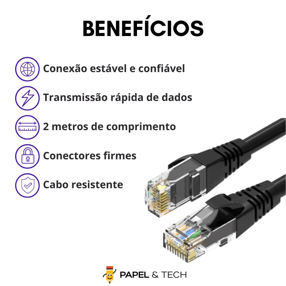 Cabo de Rede RJ45 2 Metros Letron Ethernet LAN Internet Patch Cord