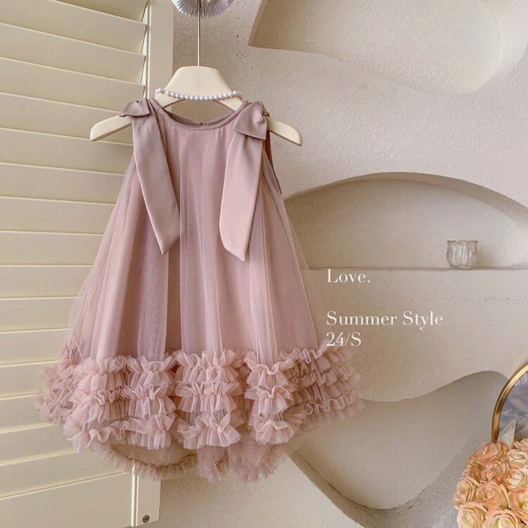 Vestido Summer Flower Girls Sleeveless Sweet Wedding Princess Baptizado Rose