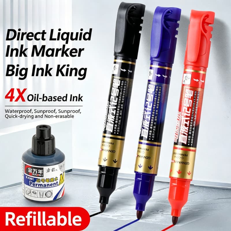 [Pode adicionar tinta] Marcador de grande capacidade 4 vezes Caneta dedicada à logística de secagem rápida à prova d'águ