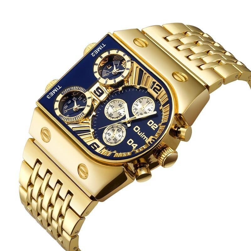 Relógio de Quartzo Masculino Oulm Novo, Relógio Fashion com Mostrador Grande em Forma de D, Pulseira de Aço, Múltiplos F