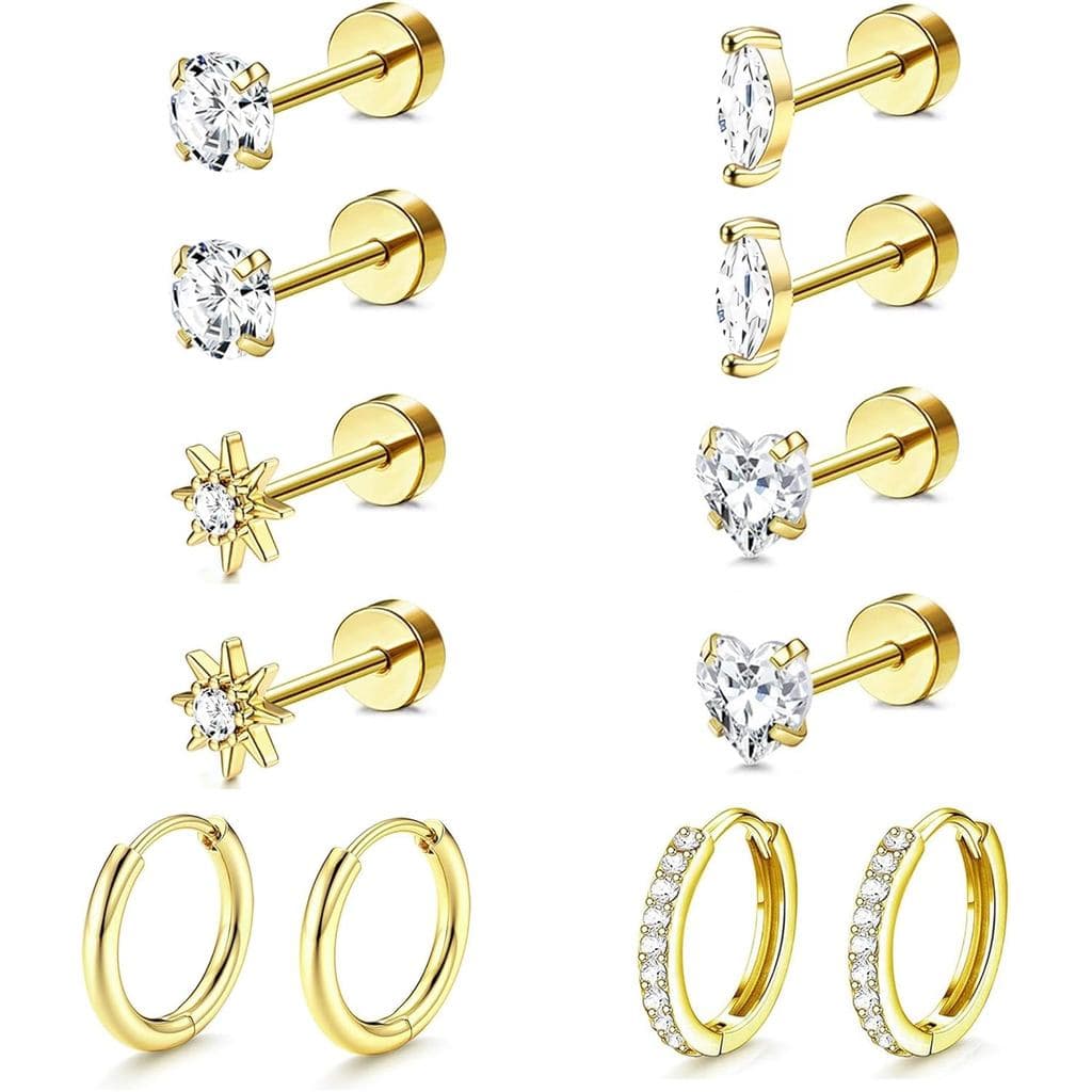 Brincos de Ouro Hipoalergênicos Incaton para Mulheres, Banhados a Ouro 14k, Aço Inoxidável Cirúrgico, Conjunto de Brinco