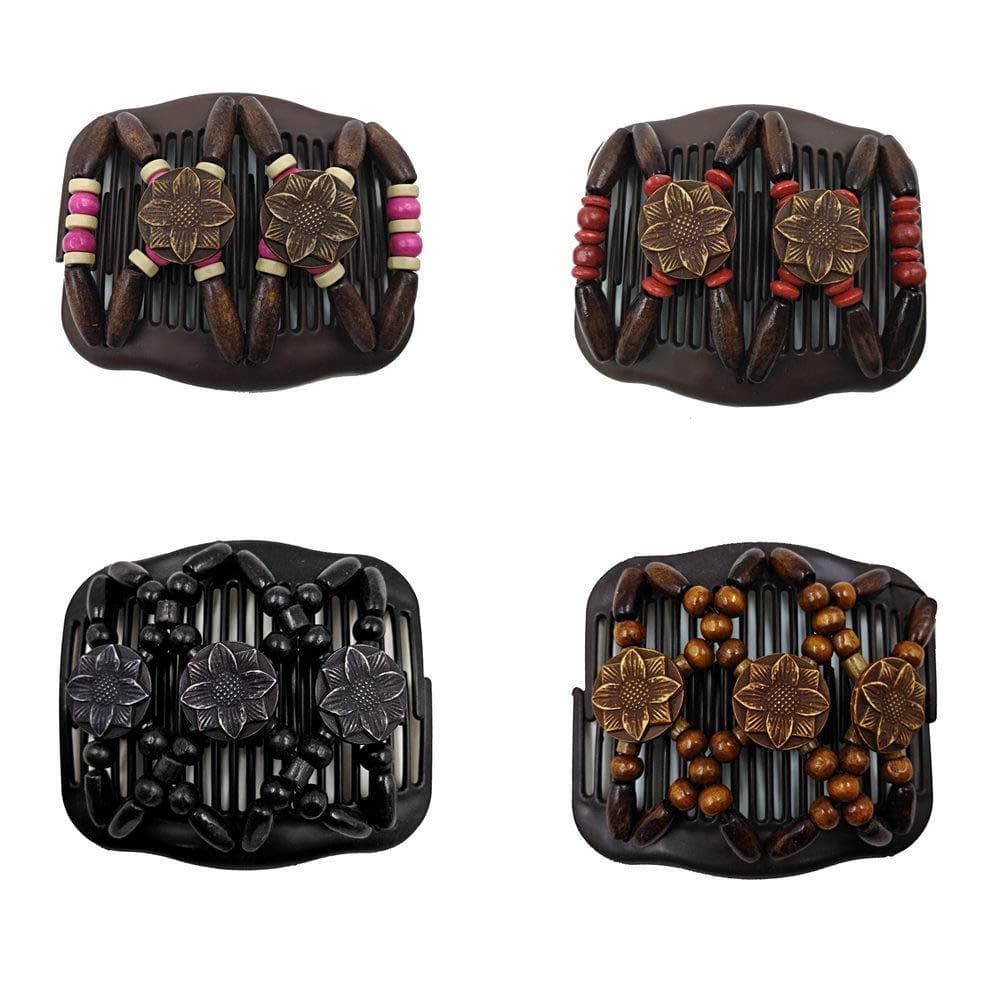 LOVEF 4 Peças de Pentes Duplos de Madeira, Presilhas Mágicas para Cabelo, Pentes para Coques, Acessórios para Cabelo Fem