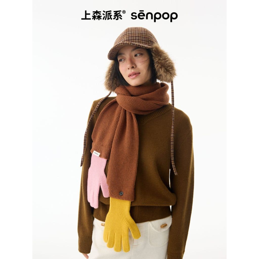 Naomori cachecol de lã feminino outono inverno estilo quente à prova de vento malha lã xale contraste cor 2025 novo esti